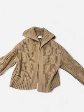 Target Tan Cable Knit Zip-Front Sweater Jacket